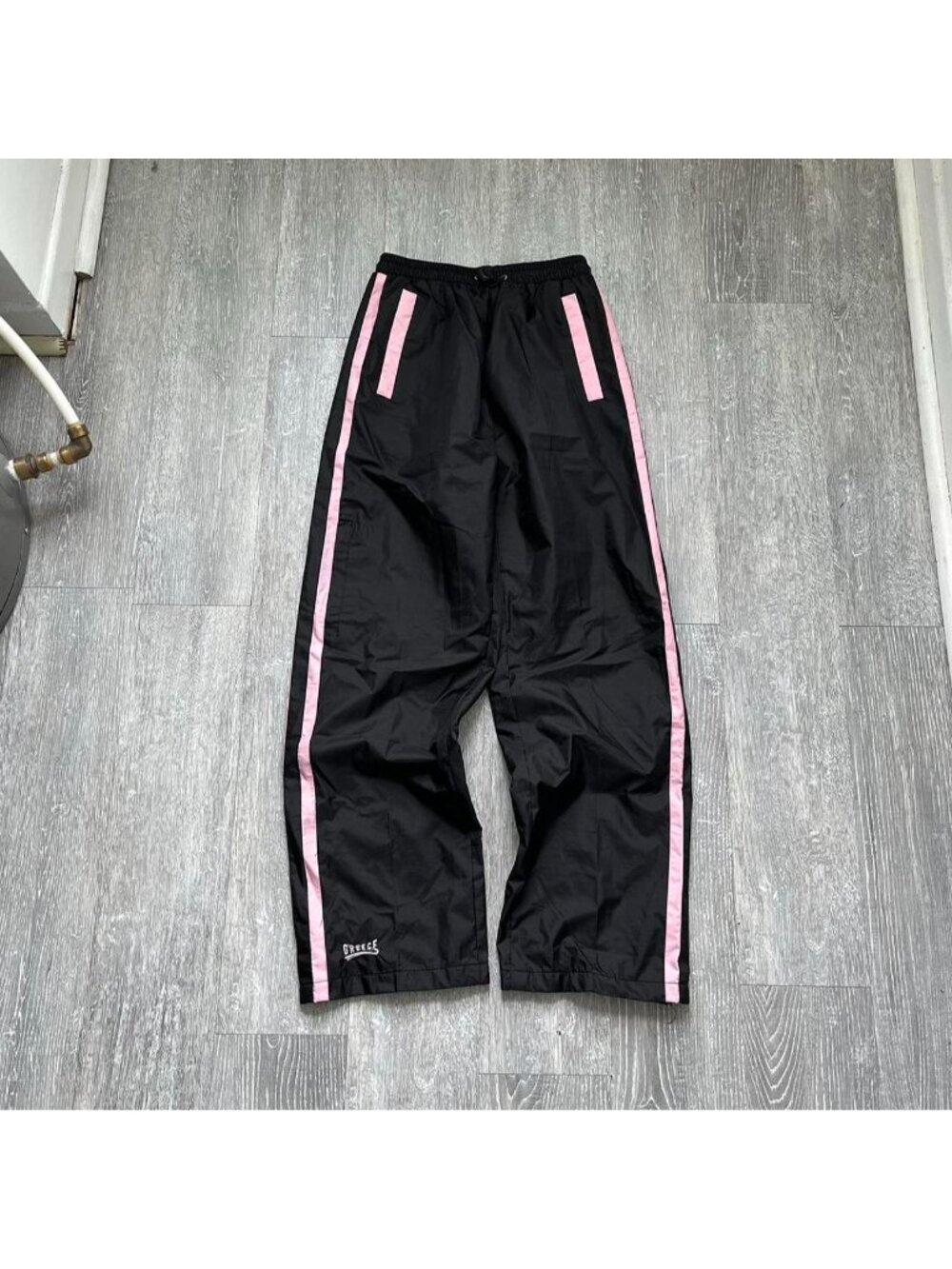 Charcoal Grey / Pink Vintage “Athletic Wear” Baggy / Relaxed Fit Track Pants